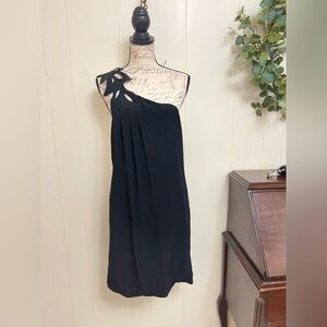 Elegant sz 8 Black One-Shoulder Dress single strap embellished swing dress LBD